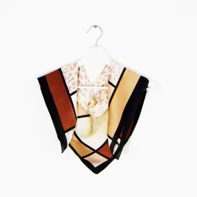 Abstract animal silk feel scarf with plain border