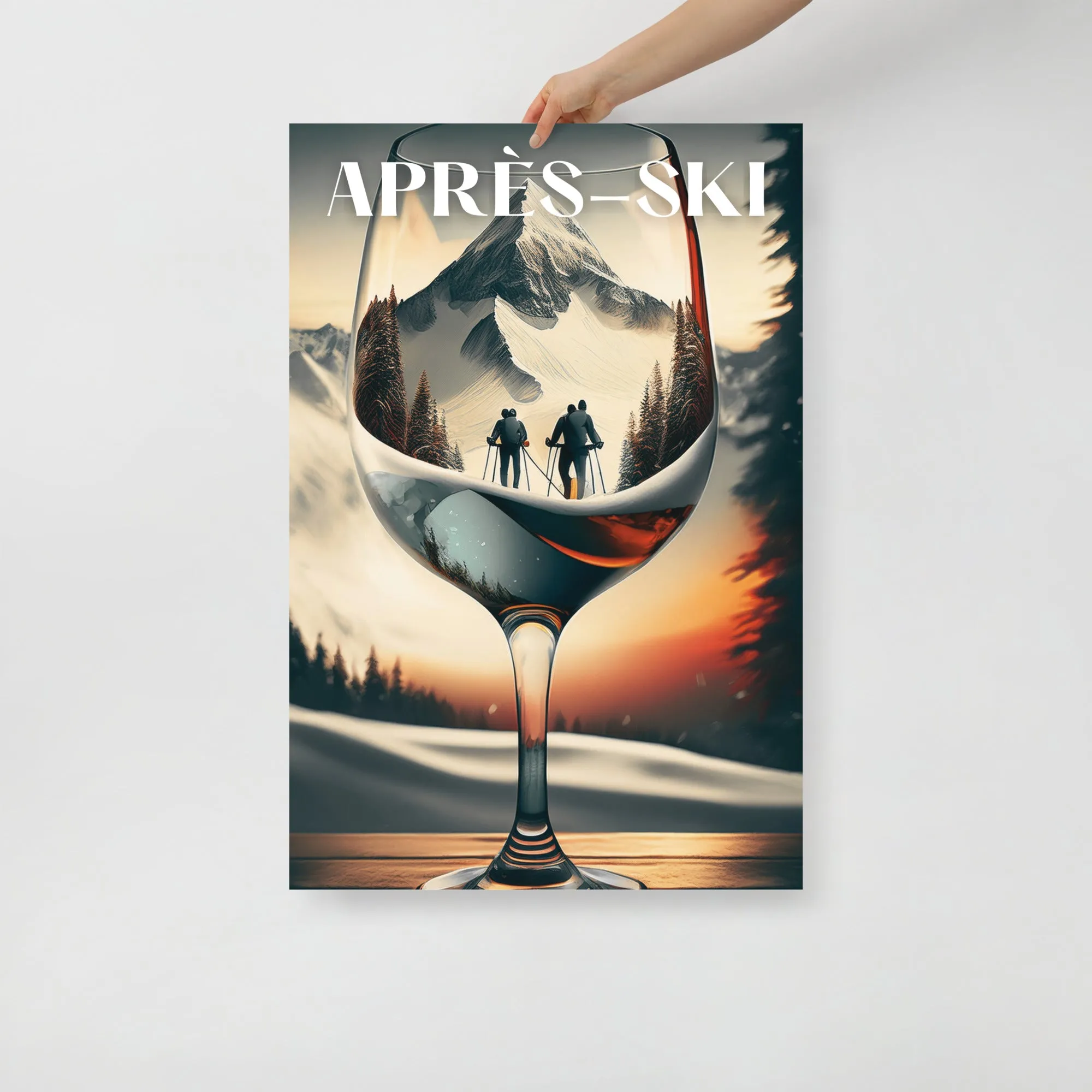 Après Ski Poster – Wine & Skier Design, Cabin and Ski Home Décor (No Frame)