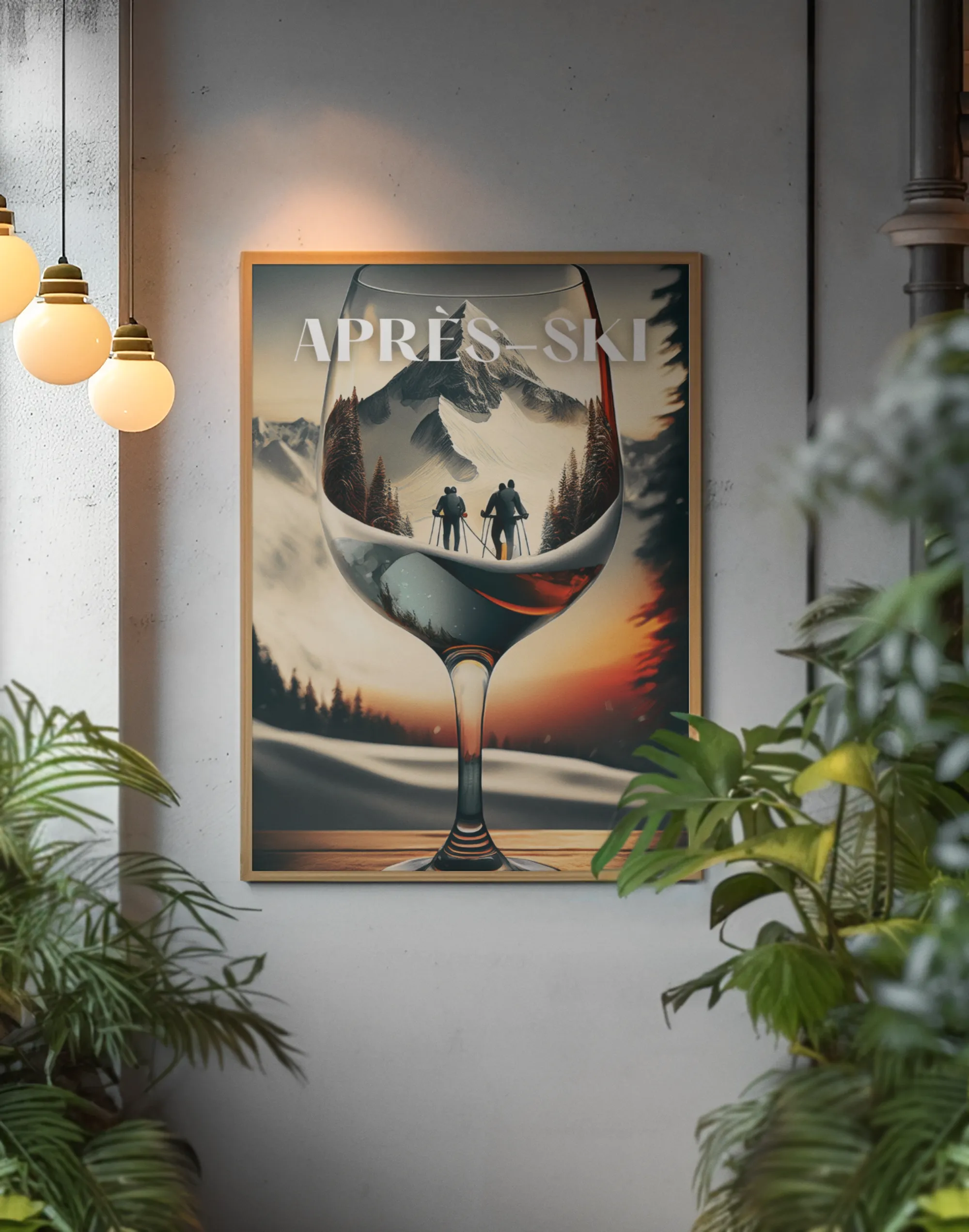 Après Ski Poster – Wine & Skier Design, Cabin and Ski Home Décor (No Frame)