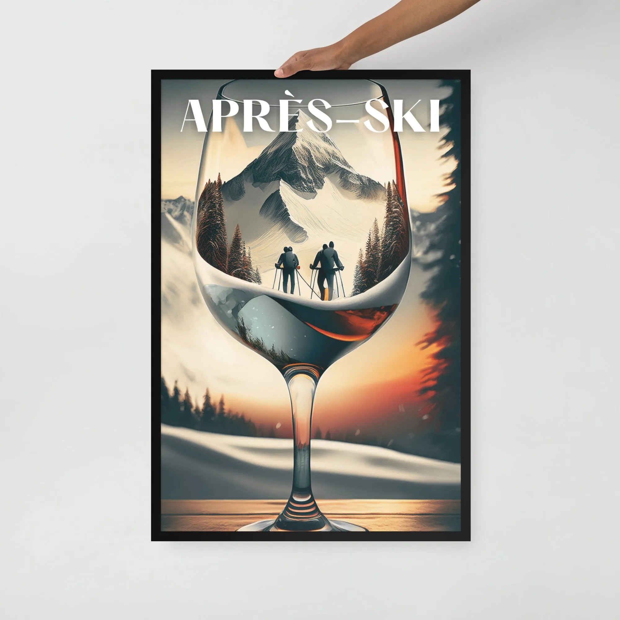 Après Ski Poster – Wine & Skier Design, Cabin and Ski Home Décor (With Frame)