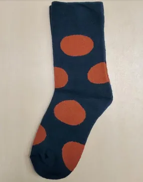 AZ698 Black Burnt Orange Polka Dot Thick Warm Socks