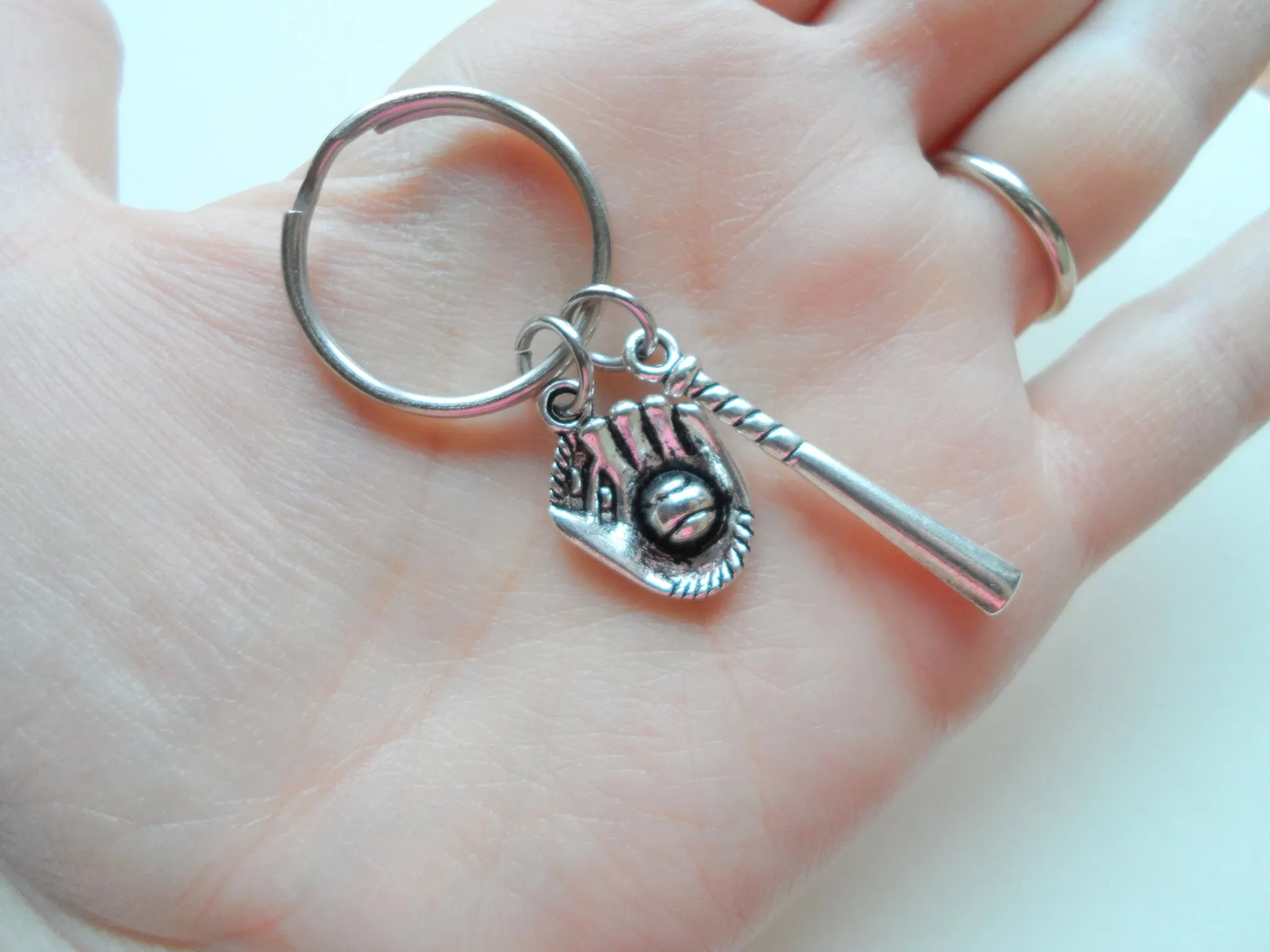 Baseball Bat and Mitt Keychain - You Are a Great Catch; Couples Keychain, Customization Options