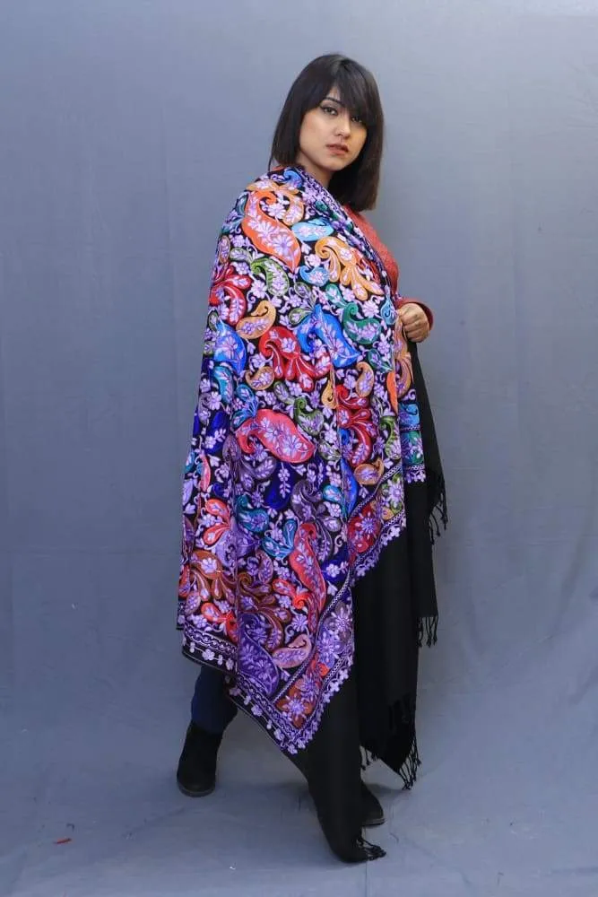 Black Colour Wrap With Richly Designed Aari Jaal And Highly Defined Borders.
