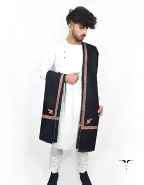Black Pashmina Shawl With Sozni Work 5691