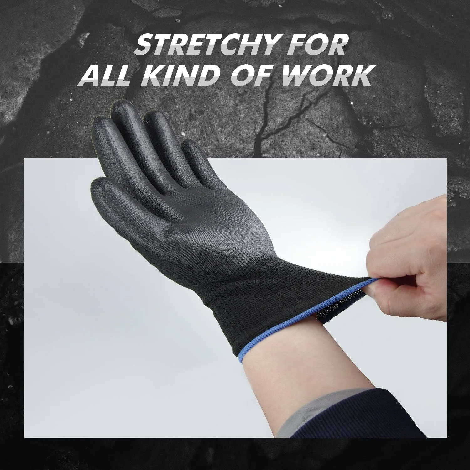 [Bulk Buy] 60 Pair Safety Polyurethane Dipped Work Gloves, for Mechanic, Warehouse