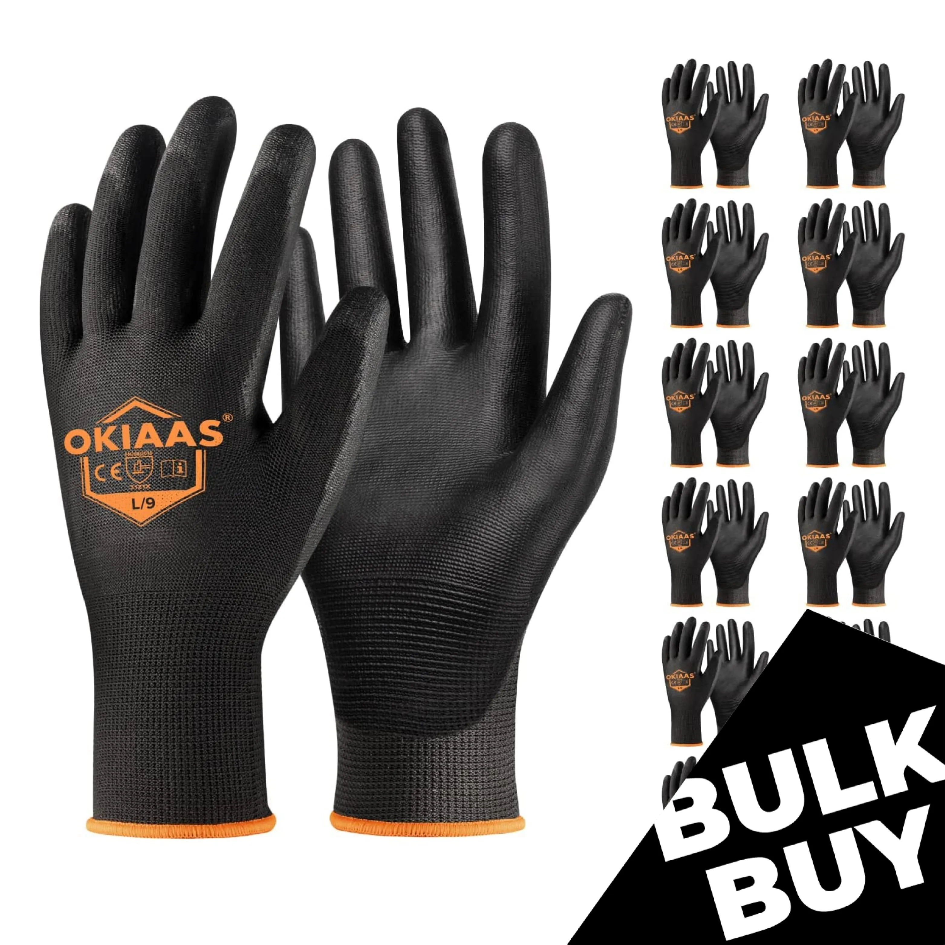 [Bulk Buy] 60 Pair Safety Polyurethane Dipped Work Gloves, for Mechanic, Warehouse