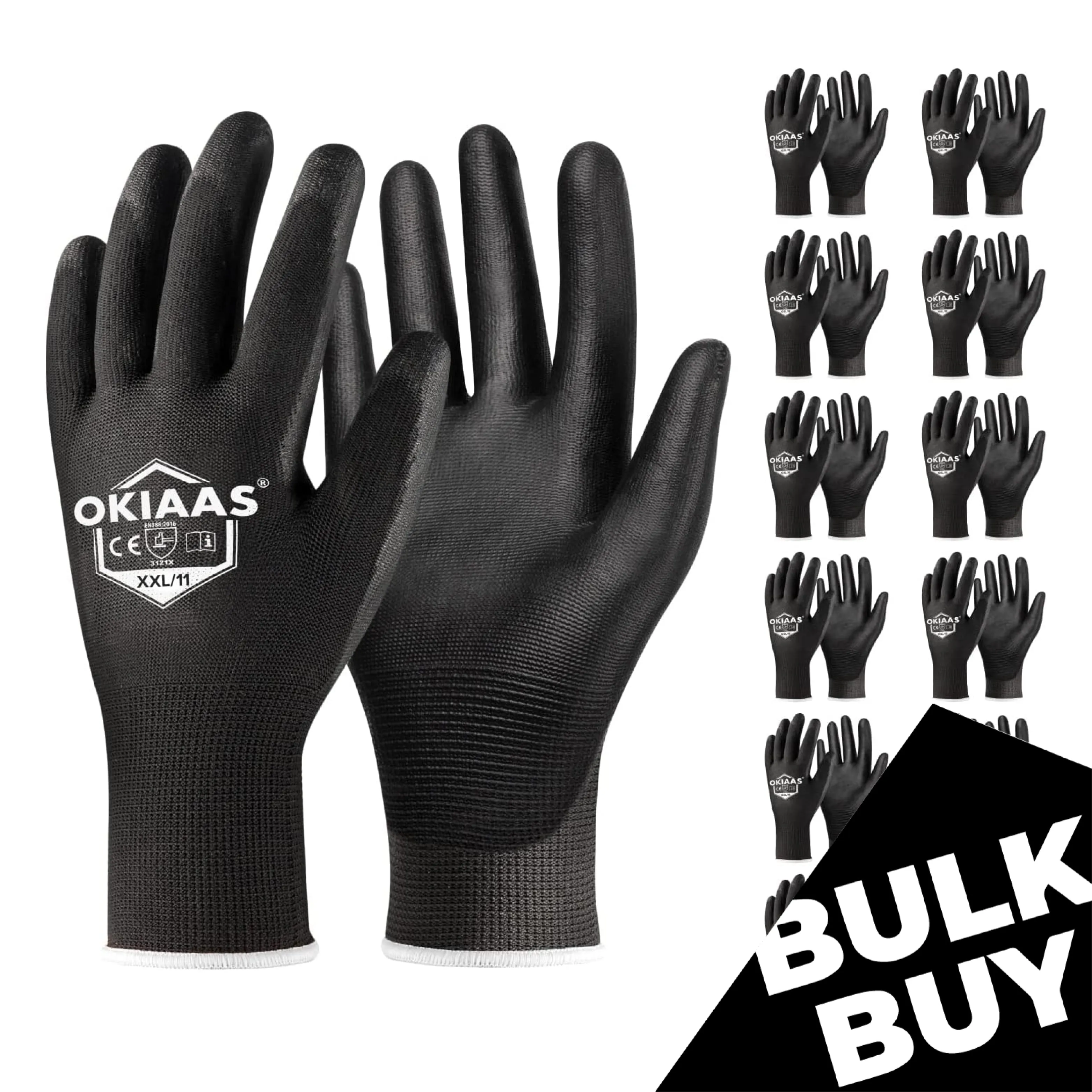 [Bulk Buy] 60 Pair Safety Polyurethane Dipped Work Gloves, for Mechanic, Warehouse