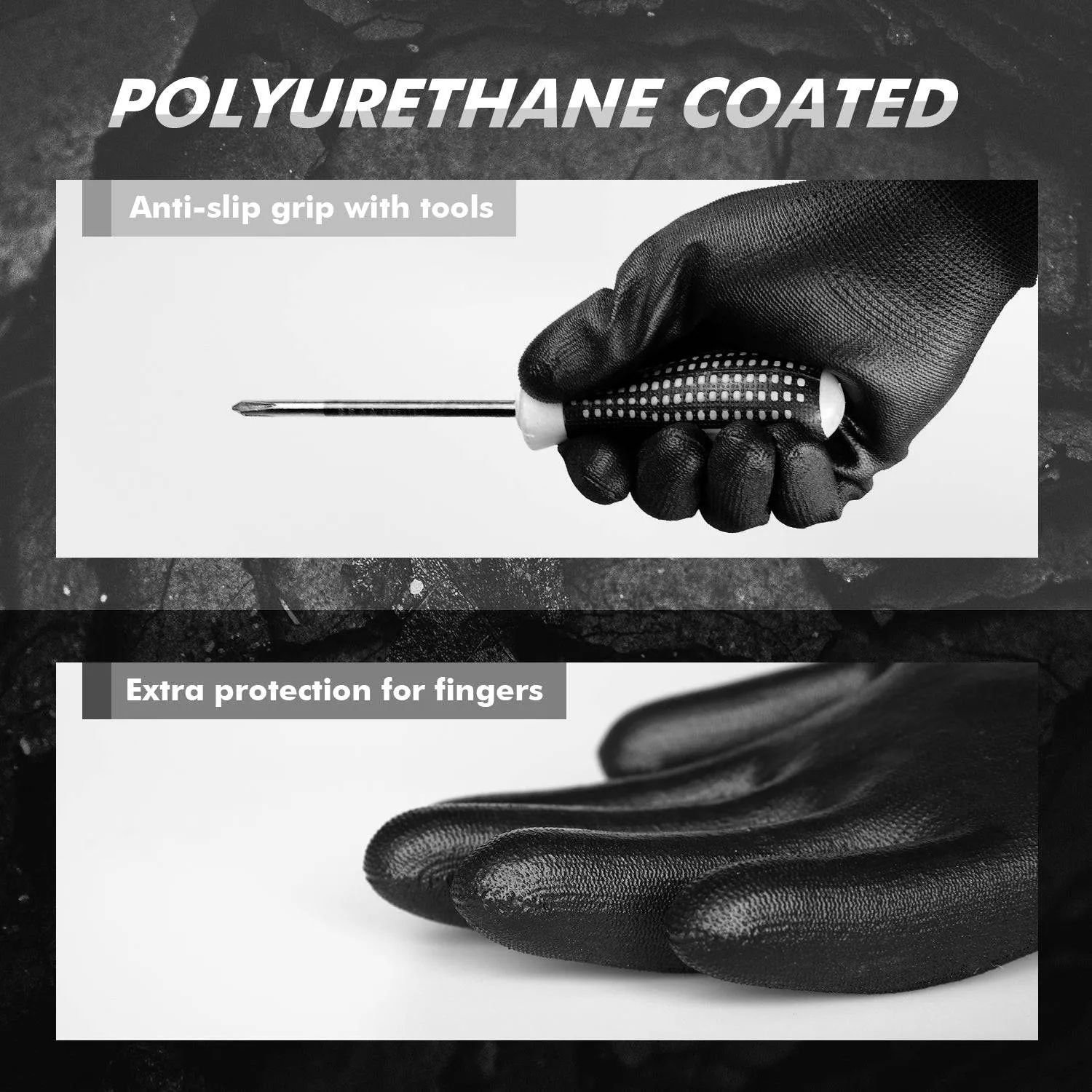 [Bulk Buy] 60 Pair Safety Polyurethane Dipped Work Gloves, for Mechanic, Warehouse