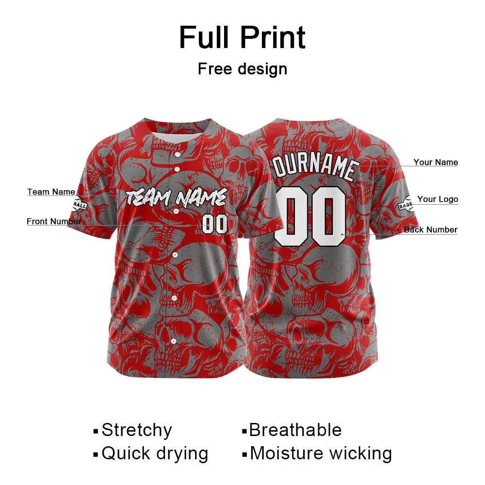 Custom Baseball Jersey Personalized Baseball Shirt for Men Women Kids Youth Teams Stitched and Print Red&Grey