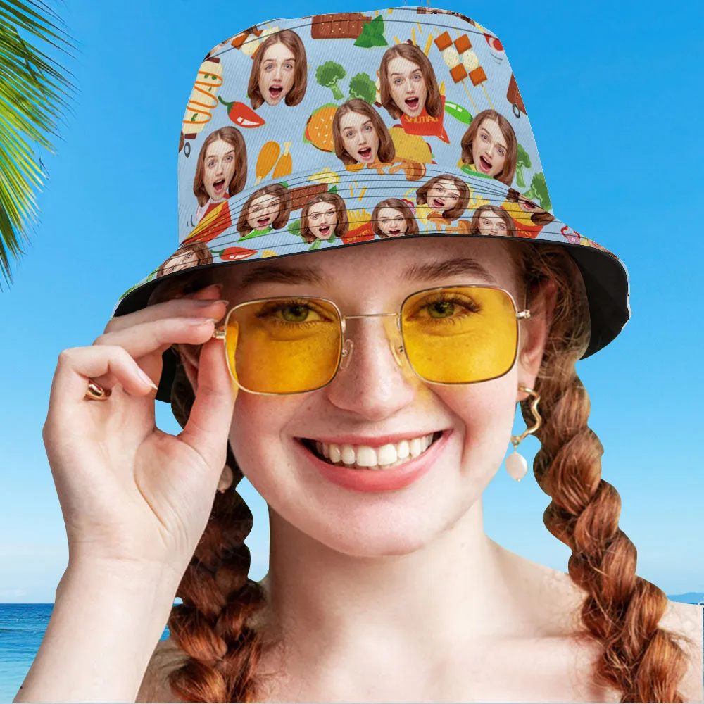 Custom Bucket Hat Personalised Face Food Bucket Hat Summer Wide Brim Fisherman Hat Gifts