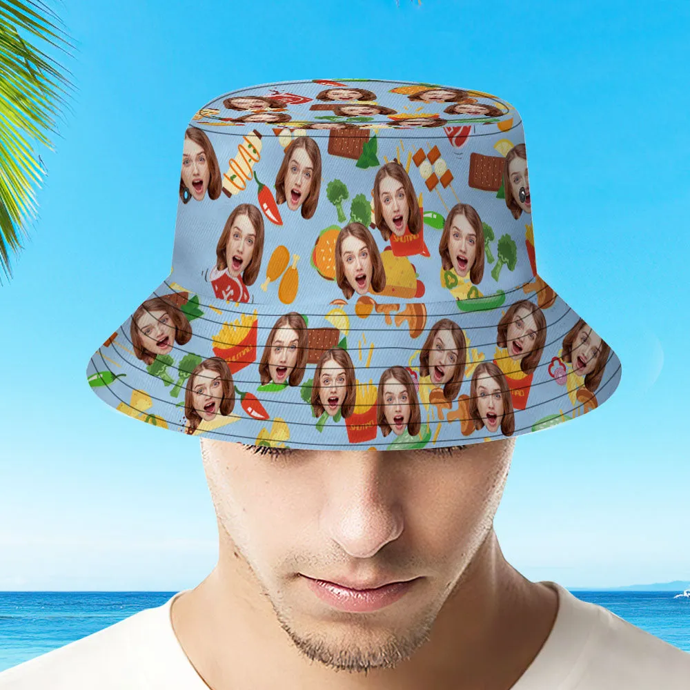 Custom Bucket Hat Personalised Face Food Bucket Hat Summer Wide Brim Fisherman Hat Gifts