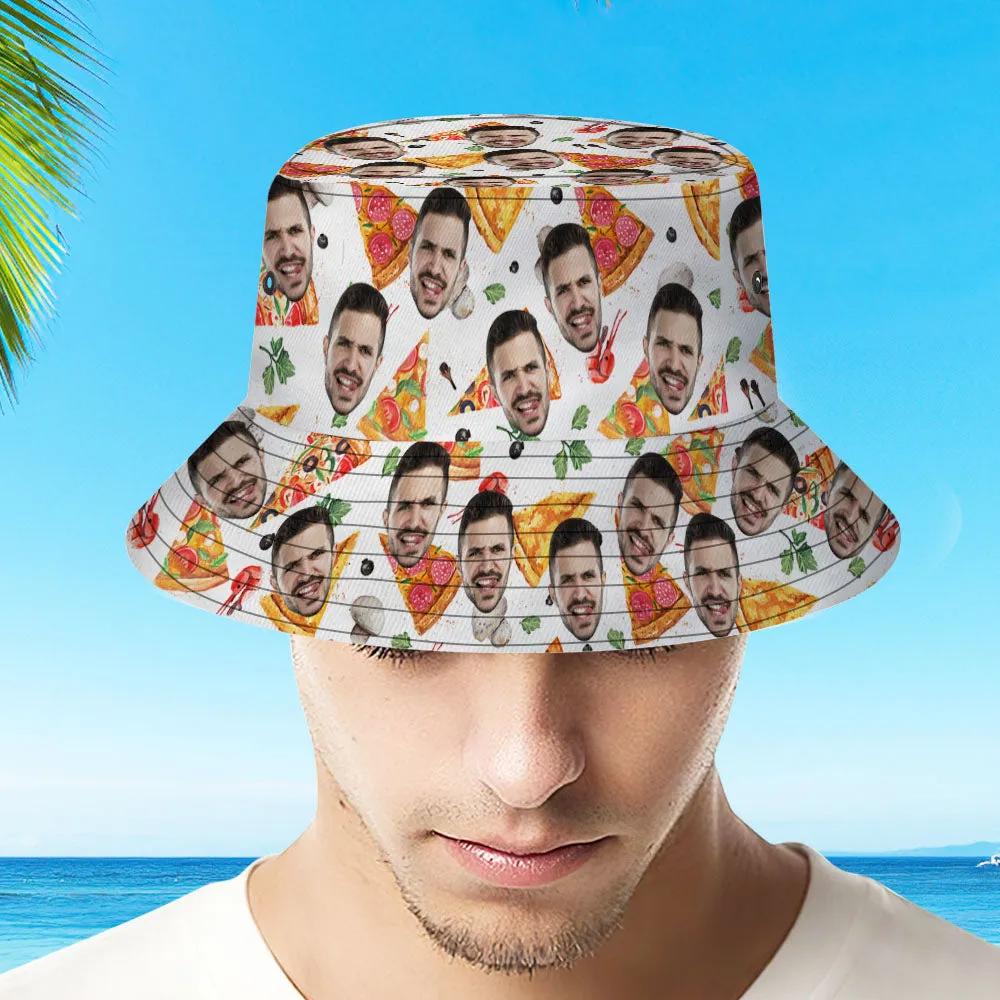 Custom Bucket Hat Personalised Face Pizza Bucket Hat Summer Wide Brim Fisherman Hat Gifts