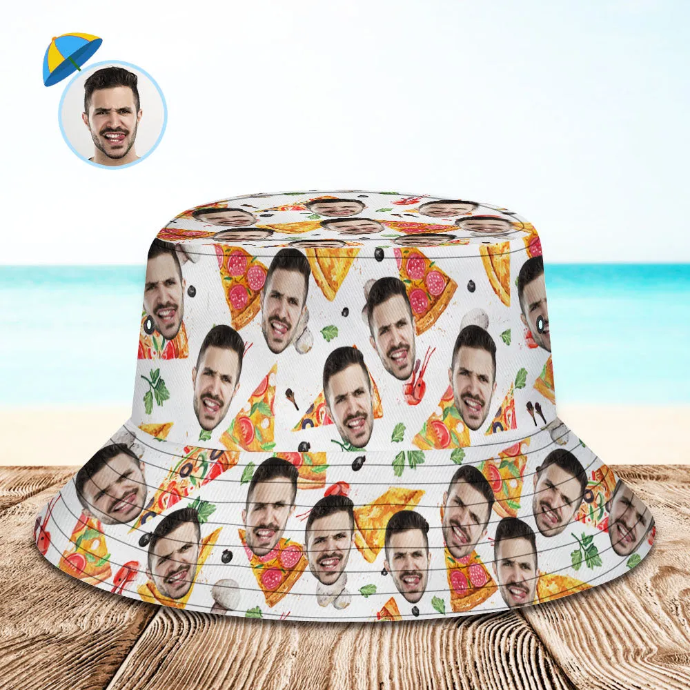Custom Bucket Hat Personalised Face Pizza Bucket Hat Summer Wide Brim Fisherman Hat Gifts