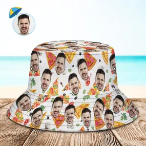 Custom Bucket Hat Personalised Face Pizza Bucket Hat Summer Wide Brim Fisherman Hat Gifts