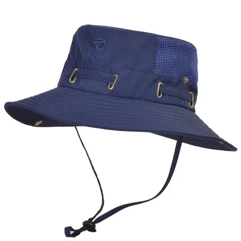 Men's Cap Breathable Mesh Solid Color Bucket Hat for Fishing, Camping & Hiking Anti-UV Sun Hat Wide Brim Fisherman Hat