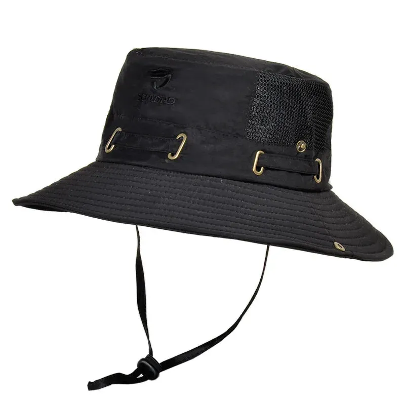 Men's Cap Breathable Mesh Solid Color Bucket Hat for Fishing, Camping & Hiking Anti-UV Sun Hat Wide Brim Fisherman Hat