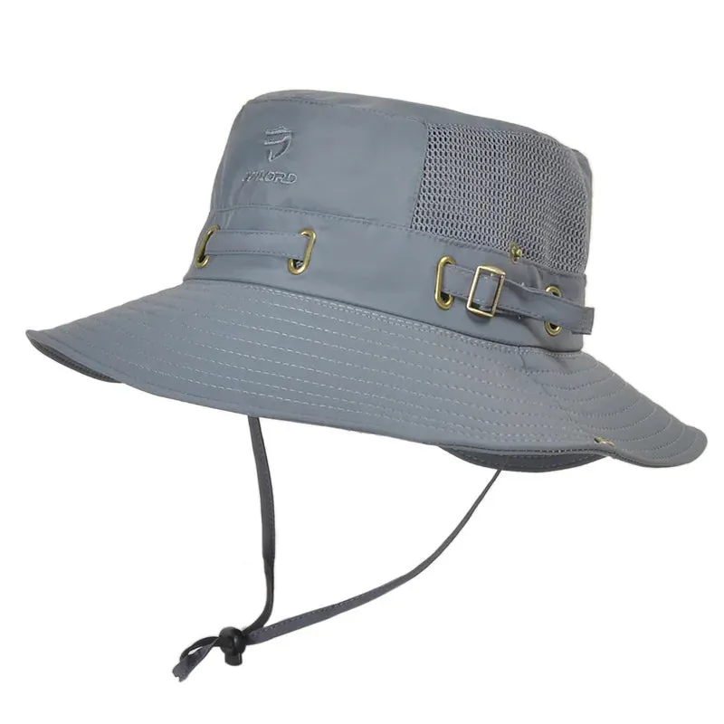 Men's Cap Breathable Mesh Solid Color Bucket Hat for Fishing, Camping & Hiking Anti-UV Sun Hat Wide Brim Fisherman Hat