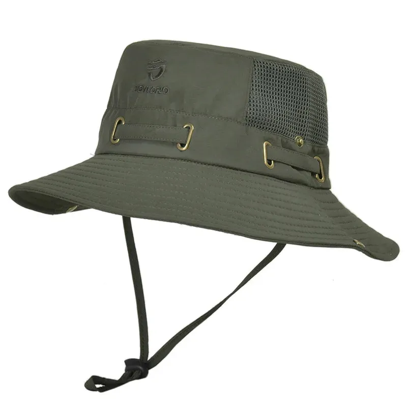 Men's Cap Breathable Mesh Solid Color Bucket Hat for Fishing, Camping & Hiking Anti-UV Sun Hat Wide Brim Fisherman Hat