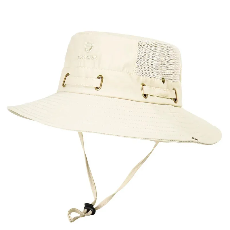 Men's Cap Breathable Mesh Solid Color Bucket Hat for Fishing, Camping & Hiking Anti-UV Sun Hat Wide Brim Fisherman Hat