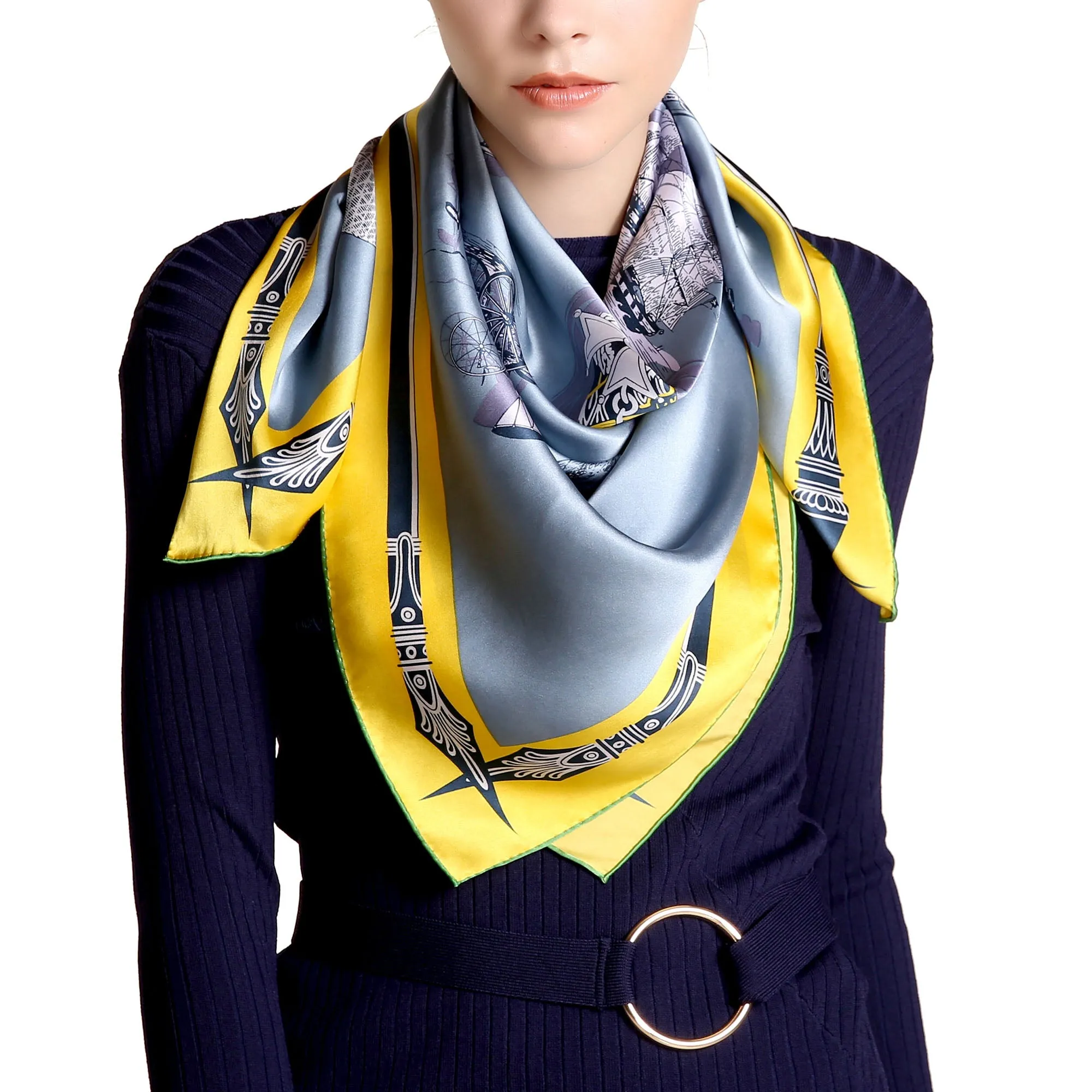 Oscar Rossa 35"x35" Large Square Printed 100% Silk Charmeuse Scarf(D Collection)