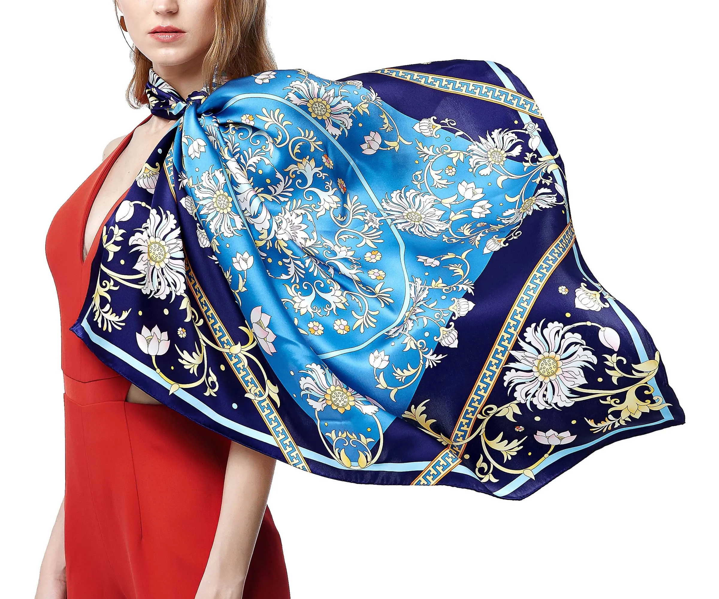 Oscar Rossa 35"x35" Large Square Printed 100% Silk Charmeuse Scarf(D Collection)