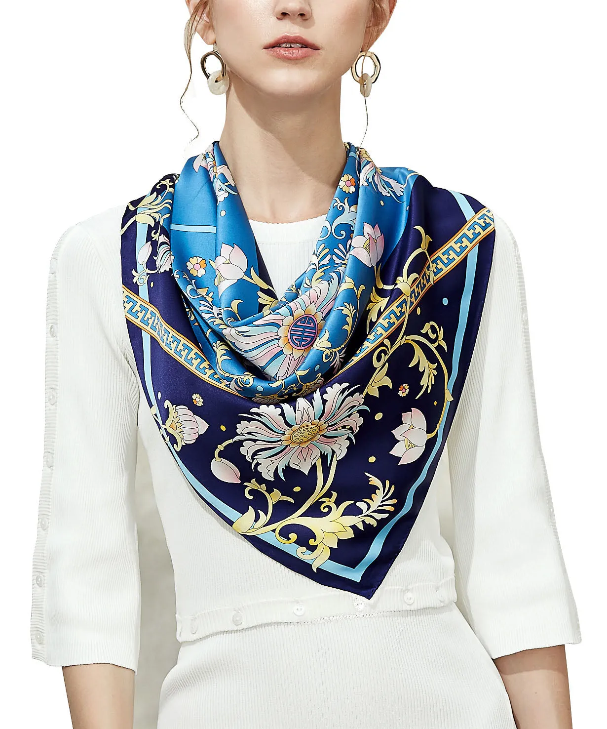 Oscar Rossa 35"x35" Large Square Printed 100% Silk Charmeuse Scarf(D Collection)
