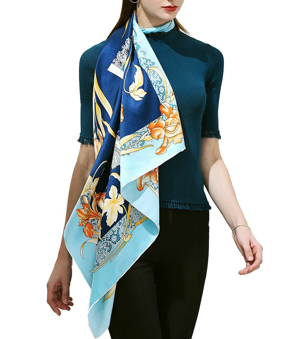 Oscar Rossa 35"x35" Large Square Printed 100% Silk Charmeuse Scarf(D Collection)