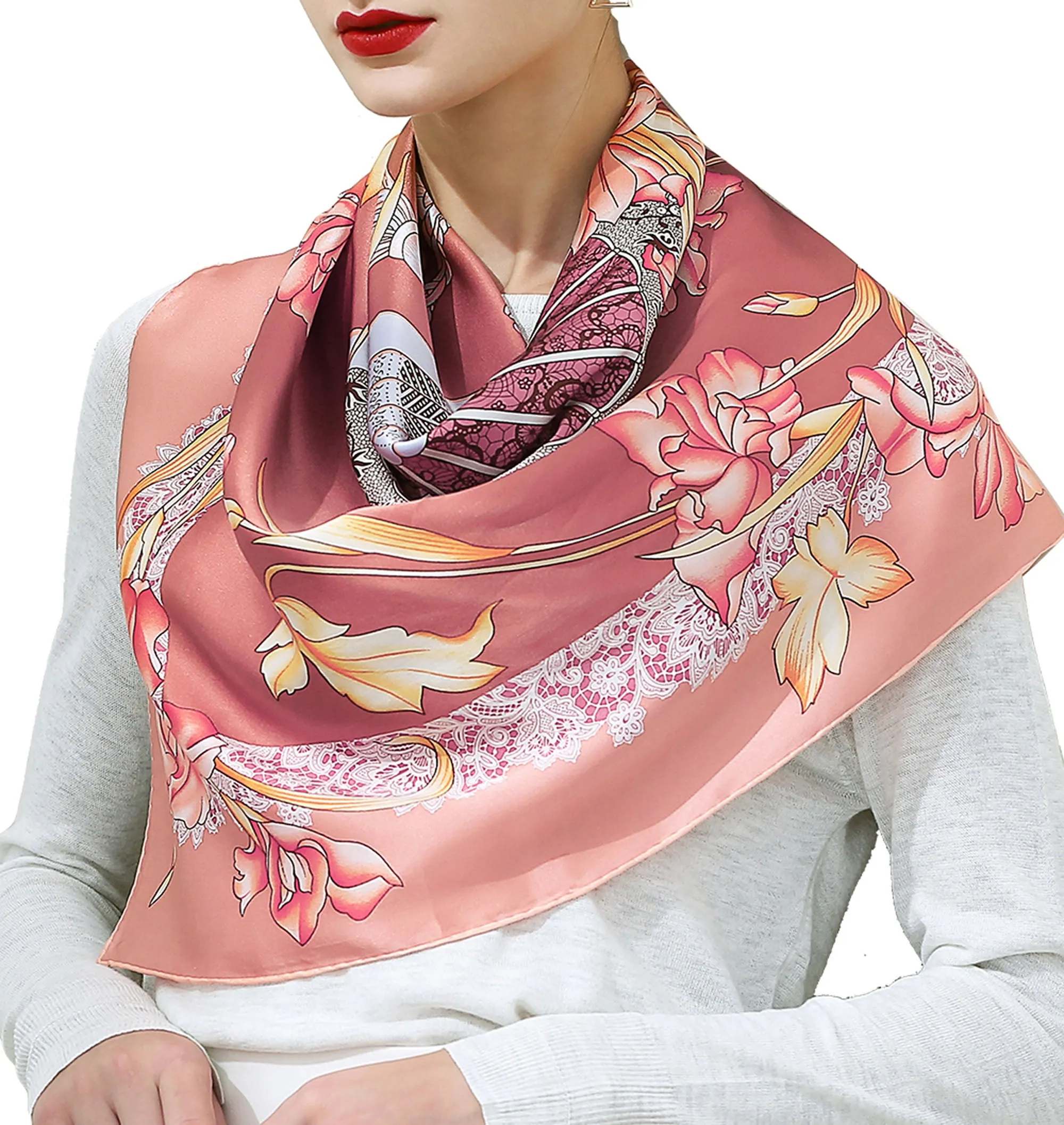 Oscar Rossa 35"x35" Large Square Printed 100% Silk Charmeuse Scarf(D Collection)