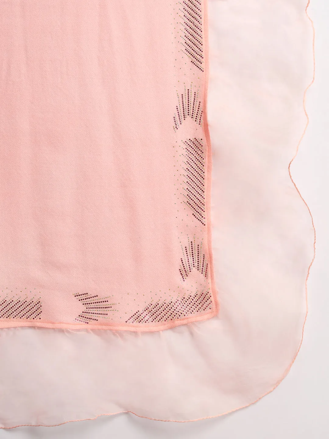 Pink Shawl with swarovski and organza ruffle border