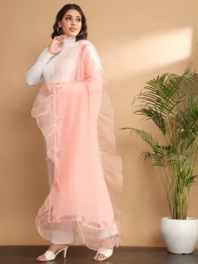 Pink Shawl with swarovski and organza ruffle border