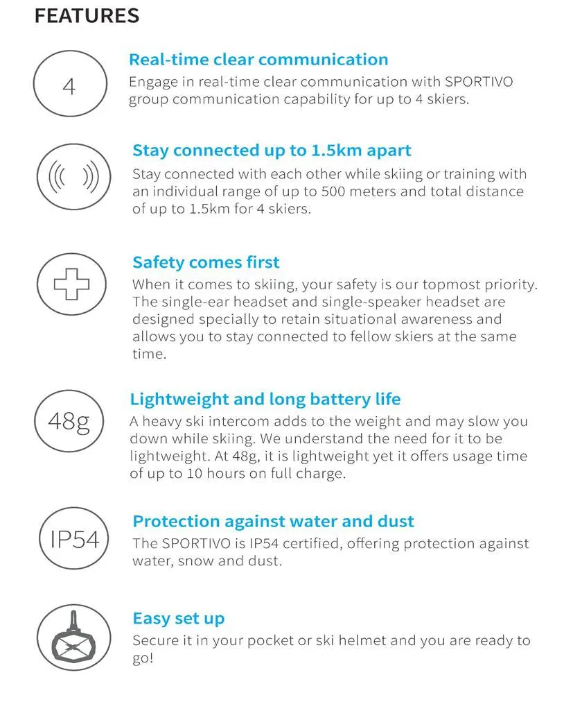 SPORTIVO Snow - Skier without helmet (SP Series) : Ski Intercom for Communication