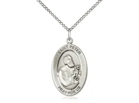St. Peter the Apostle Sterling Silver Pendant on a 18 inch Sterling Silver Light Curb Chain.
