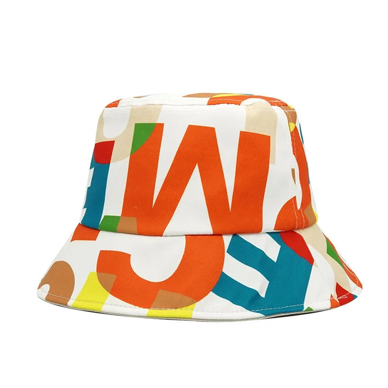 Summer Letter Print Cotton Bucket Hats for Women Men Outdoor Sun Protection Fisherman Cap Hip Hop Lady Fashion Panama Hat