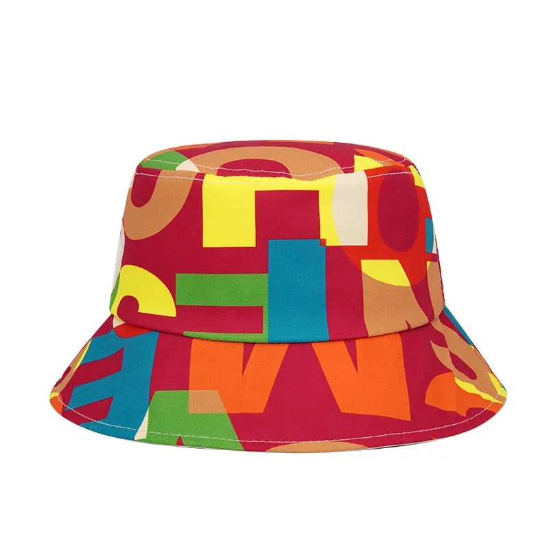 Summer Letter Print Cotton Bucket Hats for Women Men Outdoor Sun Protection Fisherman Cap Hip Hop Lady Fashion Panama Hat