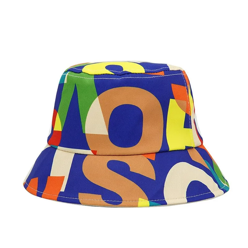 Summer Letter Print Cotton Bucket Hats for Women Men Outdoor Sun Protection Fisherman Cap Hip Hop Lady Fashion Panama Hat