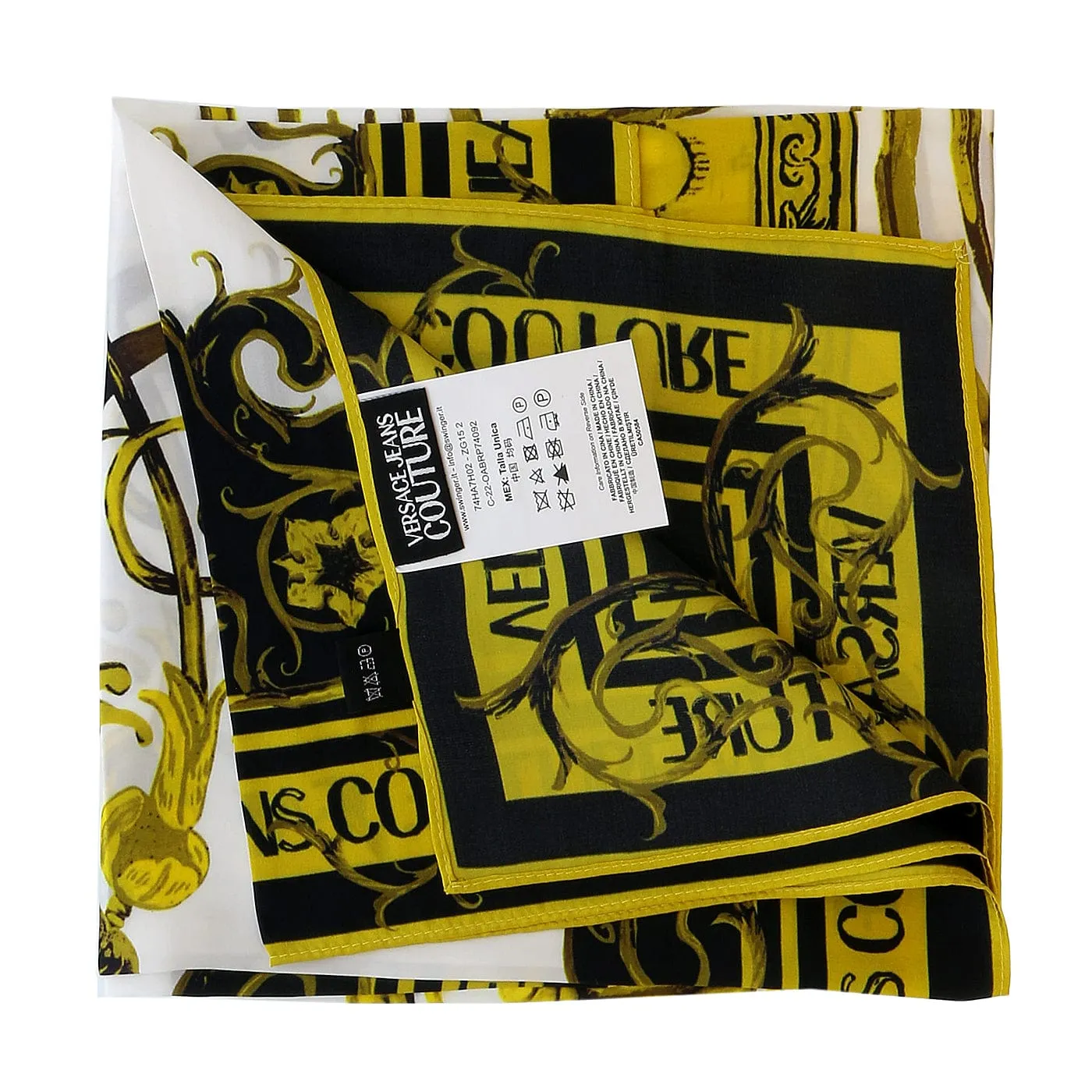 Versace Jeans Couture White/Gold Signature Print Medium Square Scarf